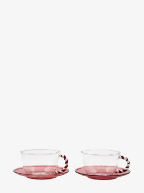 CU I SEEYOU Christmas striped-handle glass teacup (set of two)