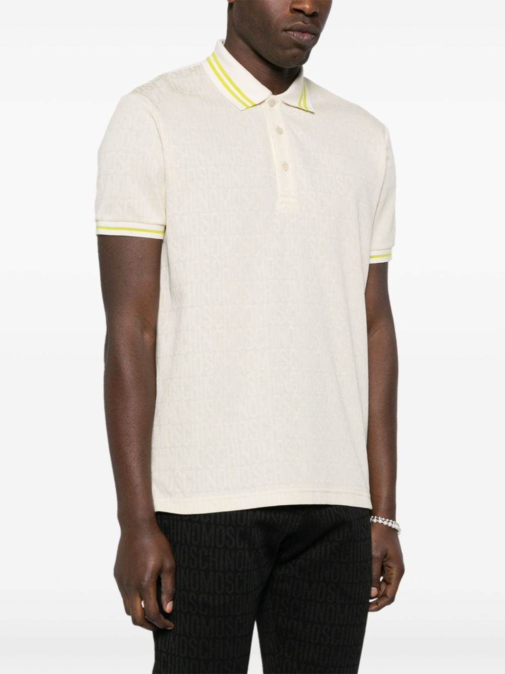 Shop Moschino Logo-jacquard Polo Shirt In Neutrals