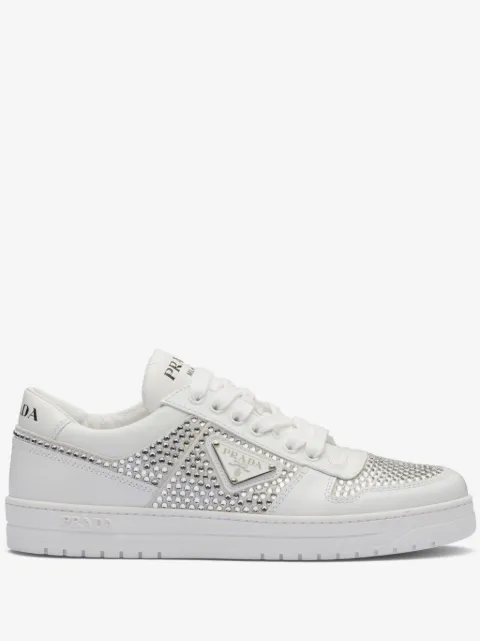 Prada crystal-embellished leather sneakers 