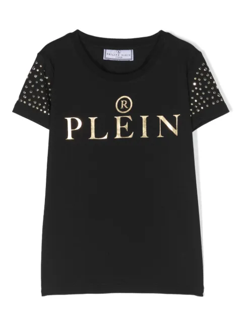 Philipp Plein Junior metallic-logo stretch-cotton T-shirt