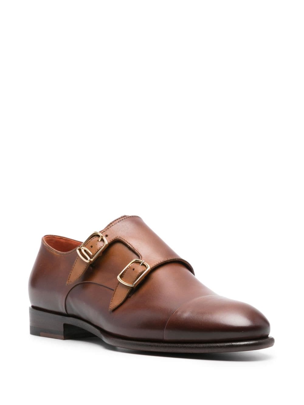 Shop Santoni Double-buckle Leather Shoes In Brown