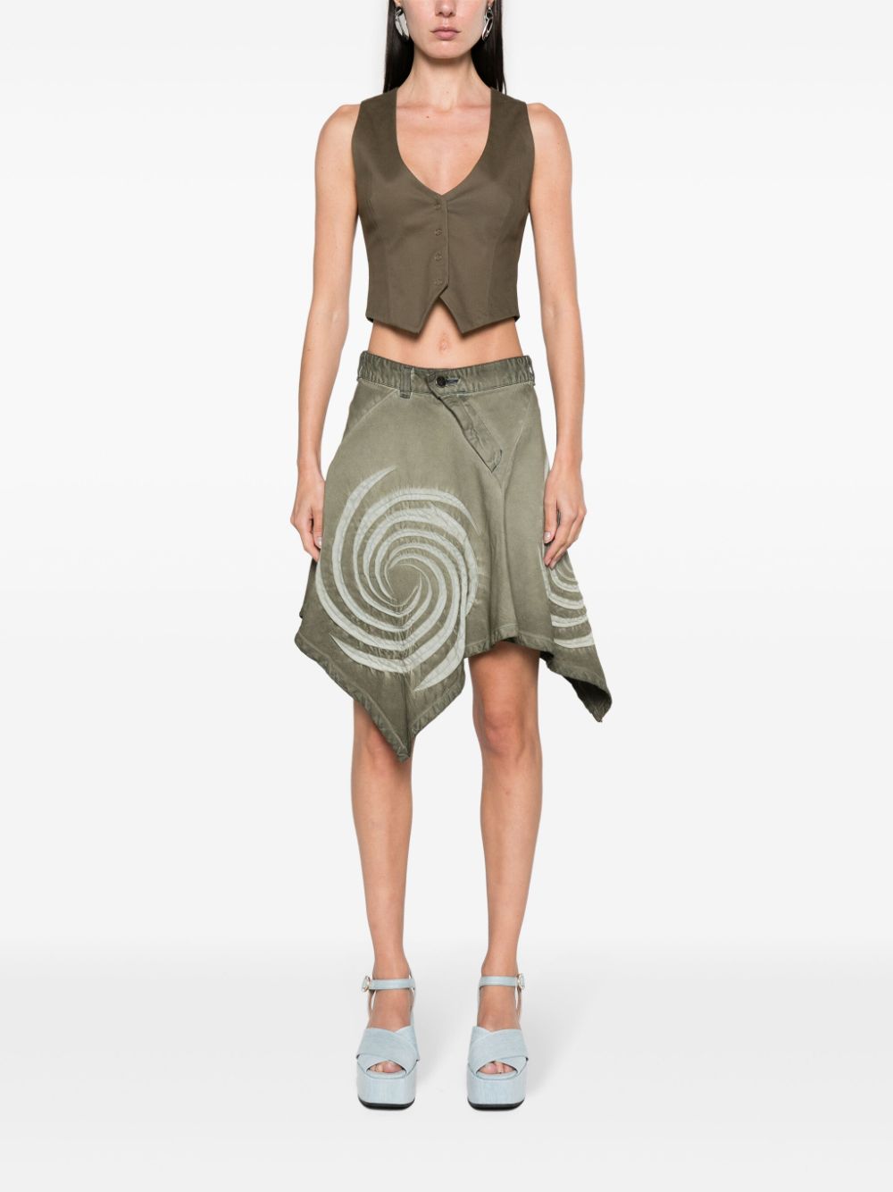 Shop Masha Popova Spiral-bound Effect Denim Miniskirt In Green