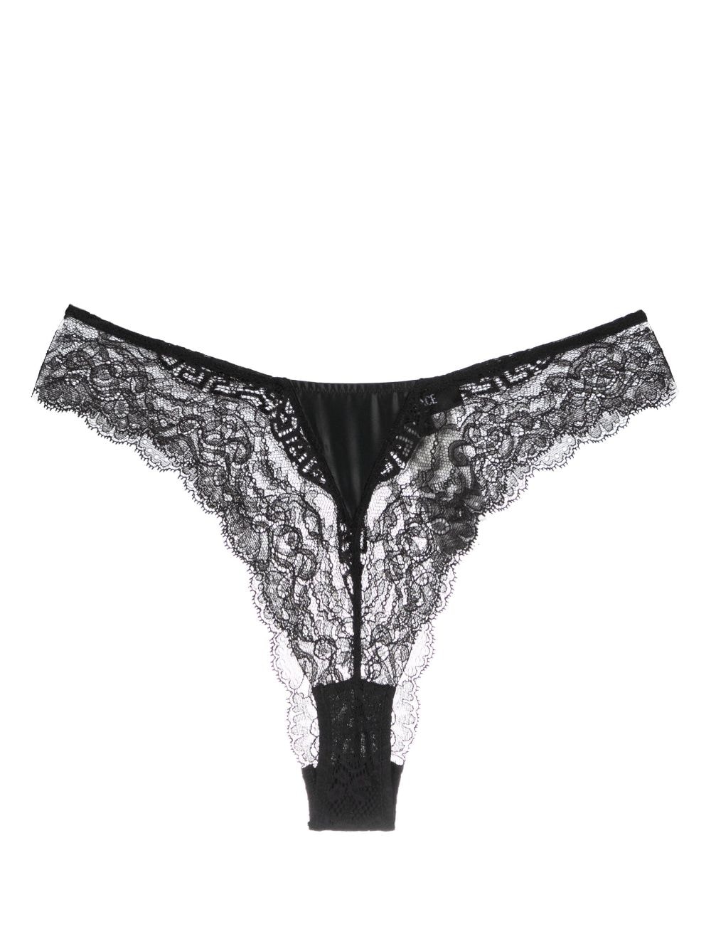 Versace High-cut Lace-panelled Thongs In Black