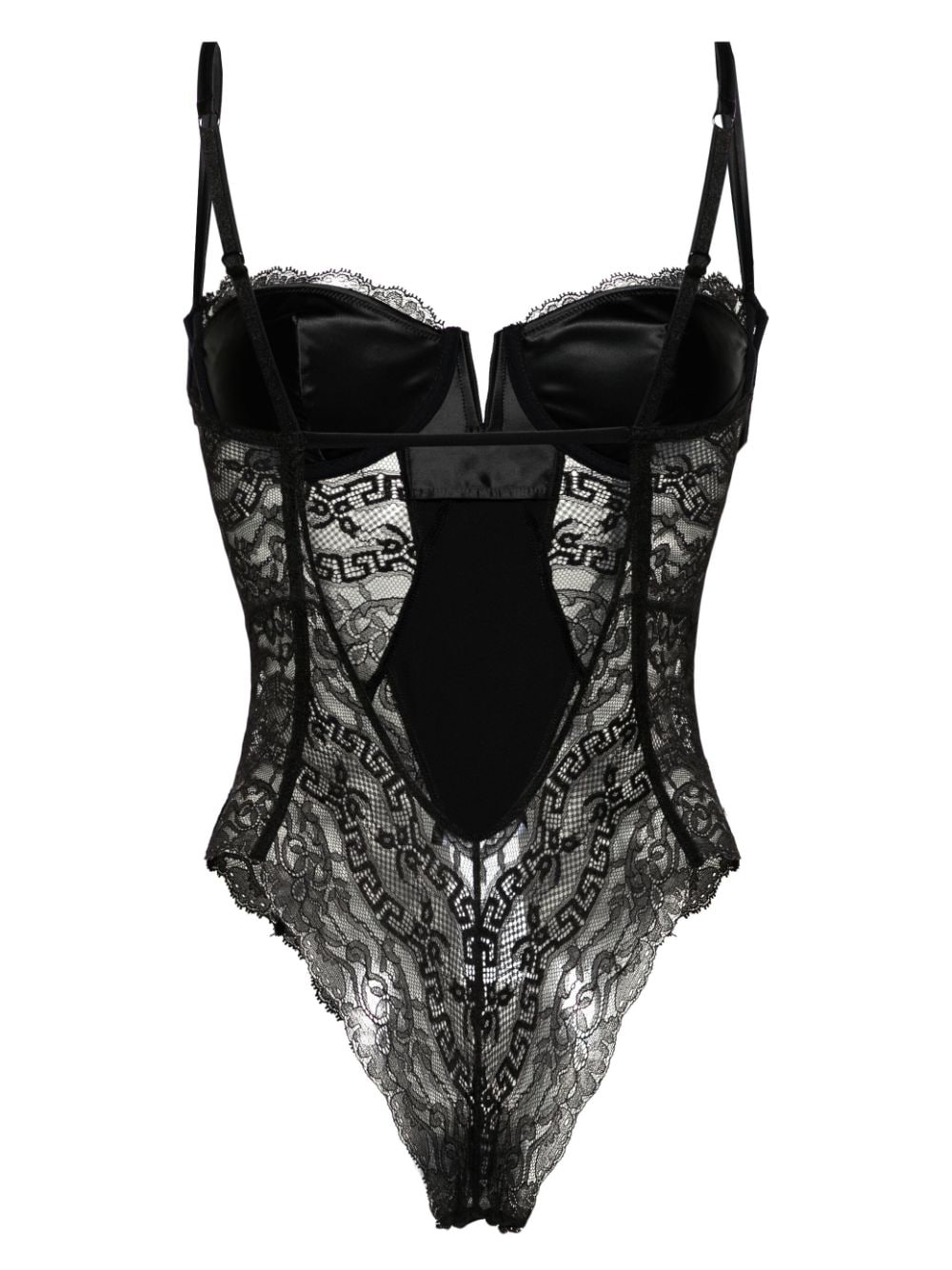 Shop Versace Wired-cup Sheer Lace Bodysuit In Black