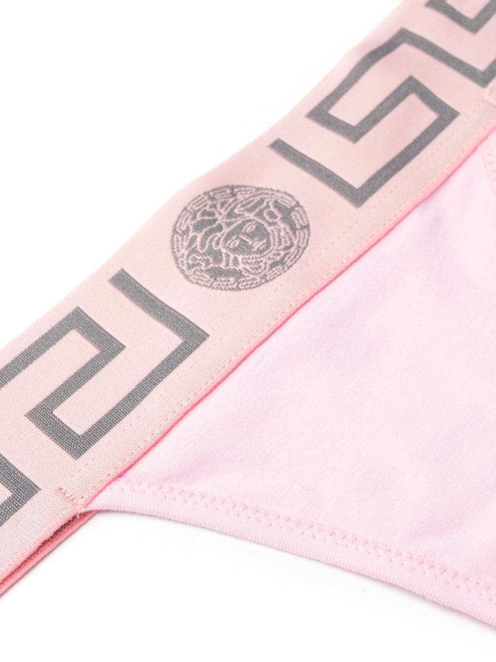 Shop Versace Gerca-patterned Waistband Thong In Pink