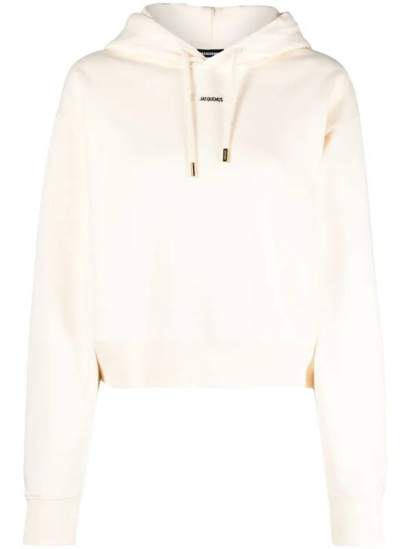 Jacquemus Logo-patch Cropped Hoodie in Neutrals