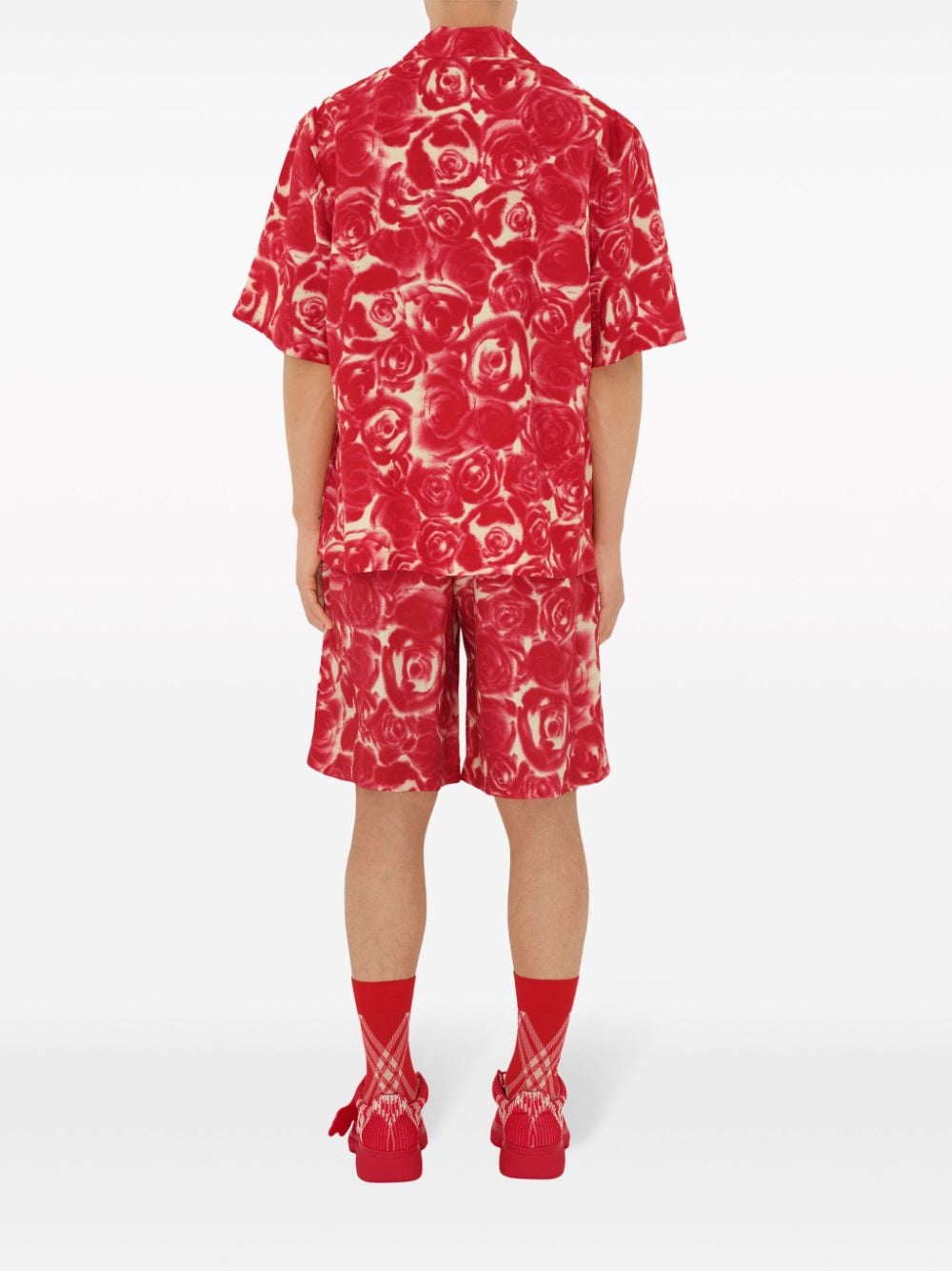 Shop Burberry Rose-print Short-sleeve Shirt In Red