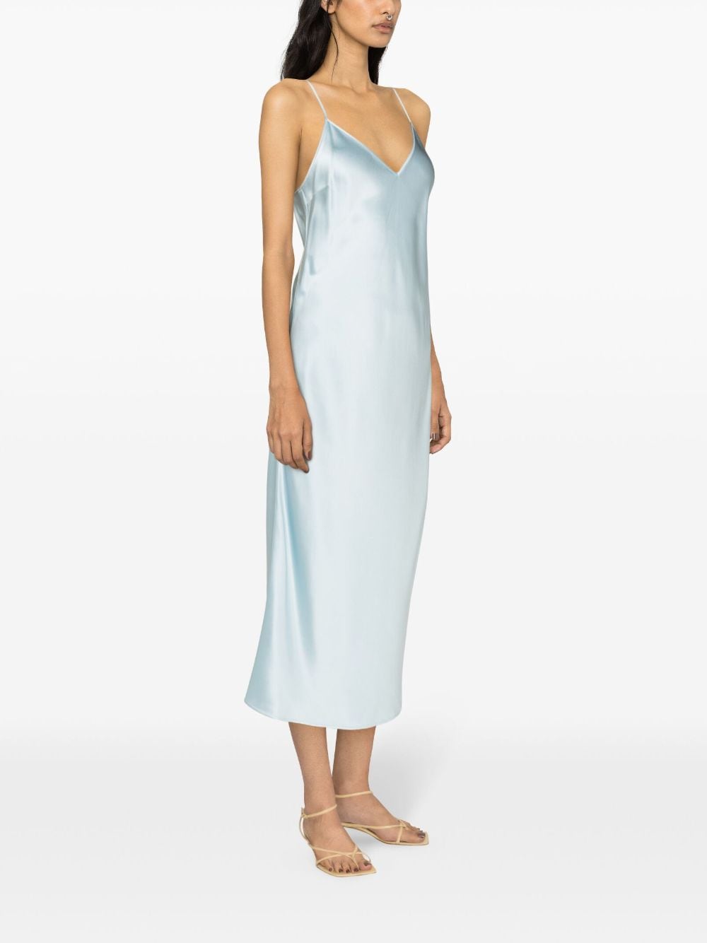 Shop Joseph Clea V-neck Silk Satin Slip Dress In Blue