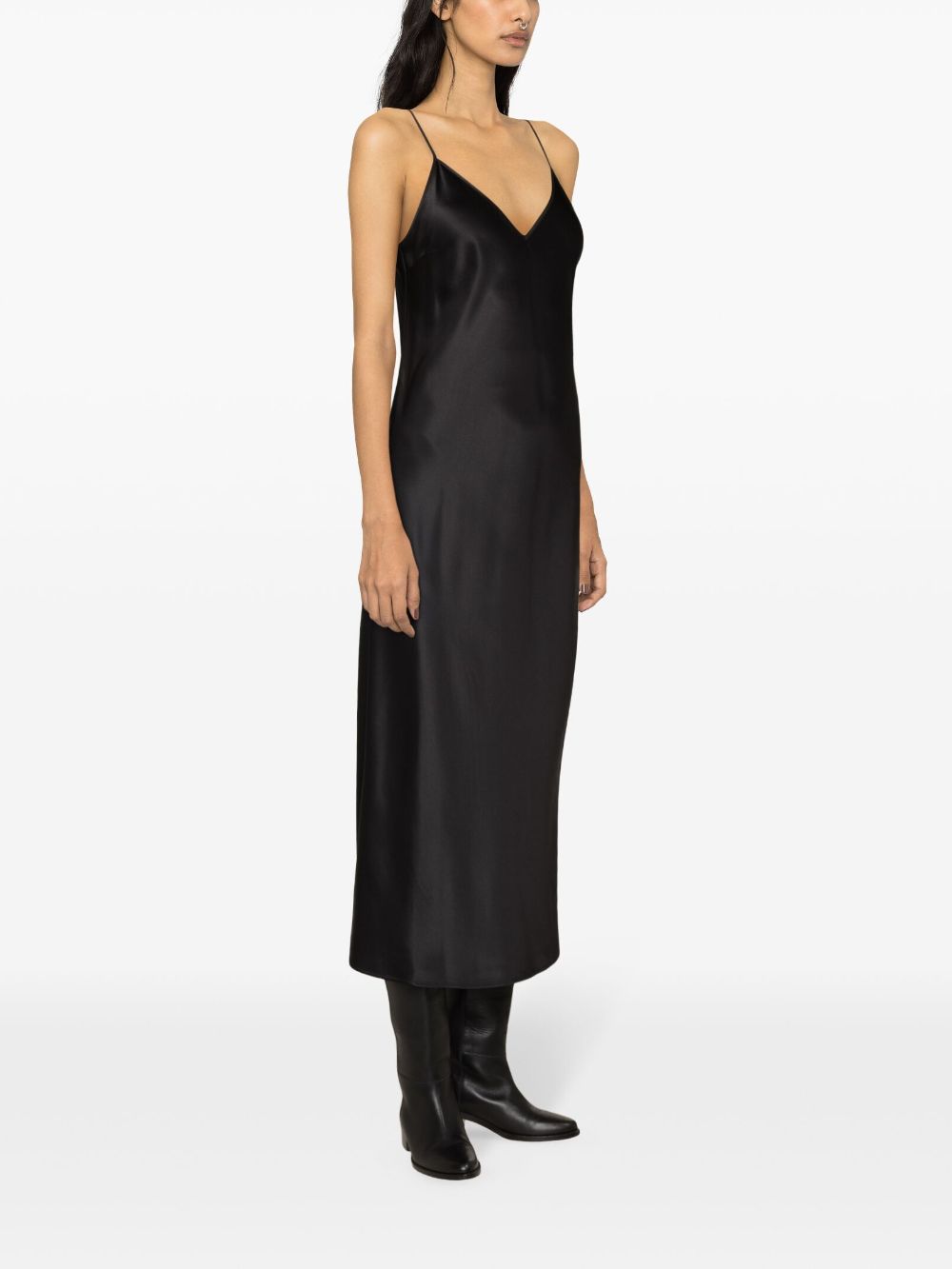 Shop Joseph Clea Silk Satin Flared Dress In Black