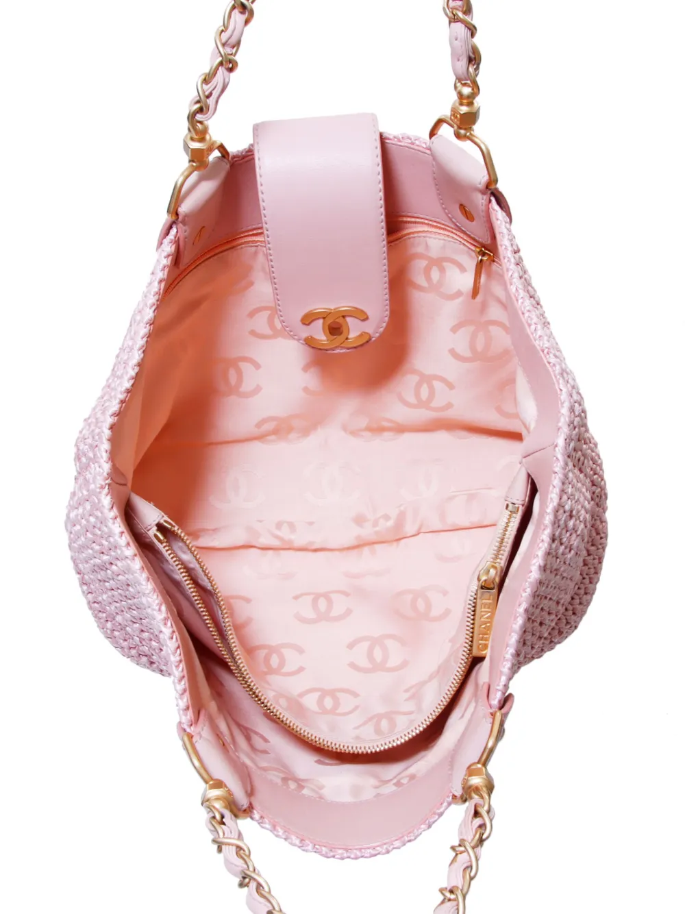 Pre-owned Chanel 2005 Cc Raffia Tote Bag In Pink