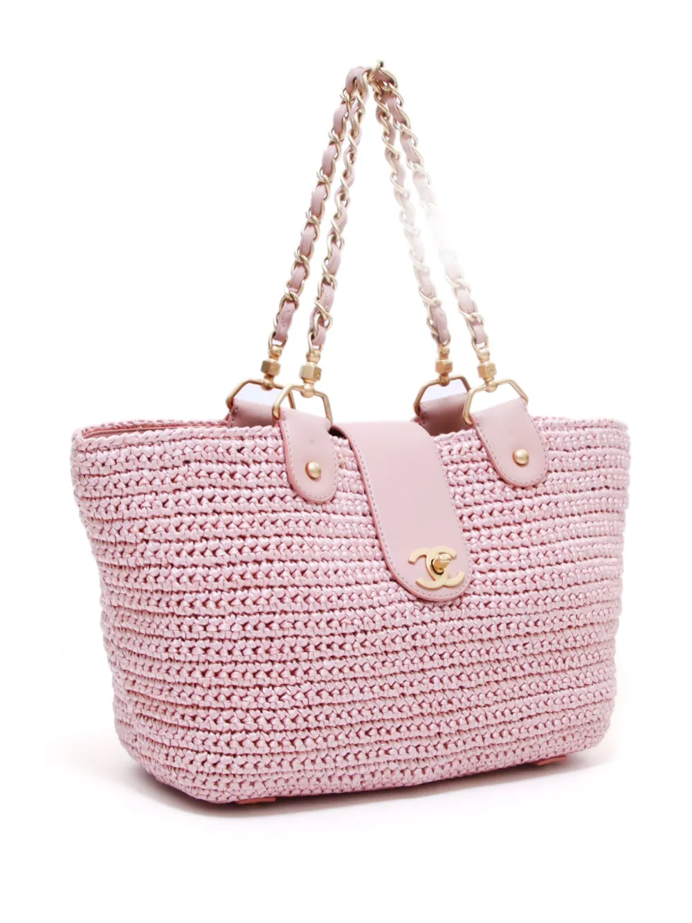 Pre-owned Chanel 2005 Cc Raffia Tote Bag In Pink