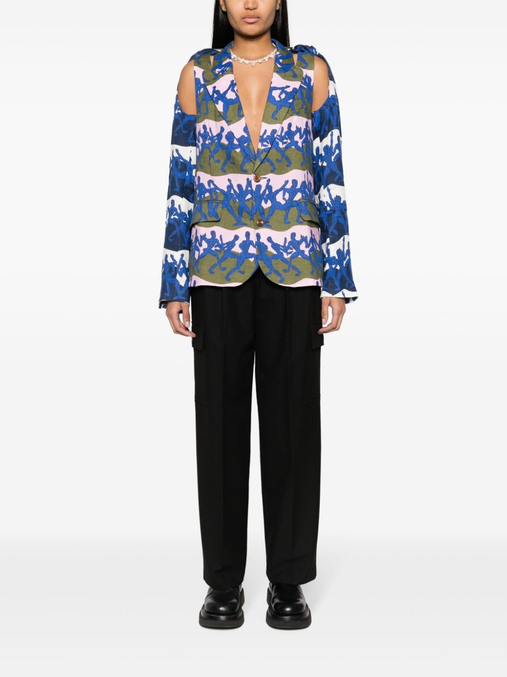 Shop Charles Jeffrey Loverboy Twisted Cut Out-detail Graphic-print Blazer In Blue