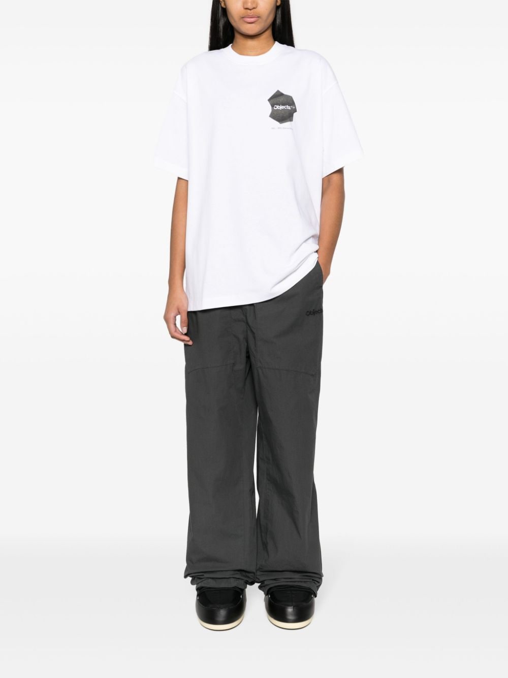 Shop Objects Iv Life Drawcord Logo-embroidered Straight-leg Trousers In Grey