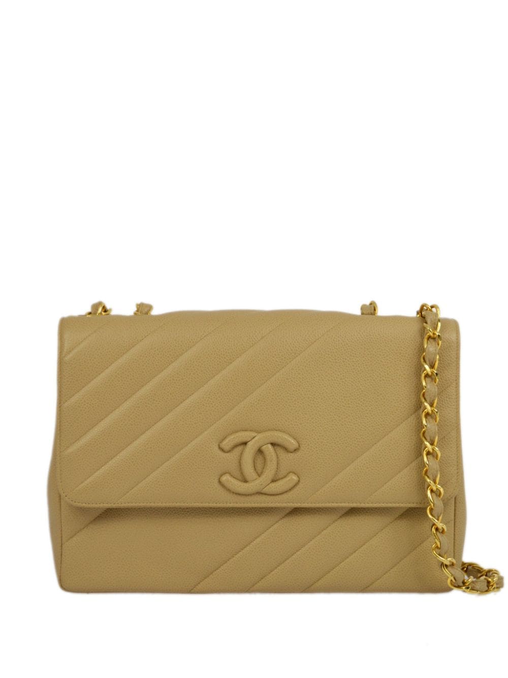 Pre-owned Chanel 1995 Jumbo Classic Flap Shoulder Bag In Neutrals