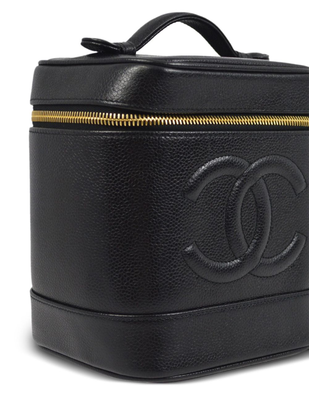 Pre-owned Chanel Cc 缝线手提化妆包（1998年典藏款） In Black