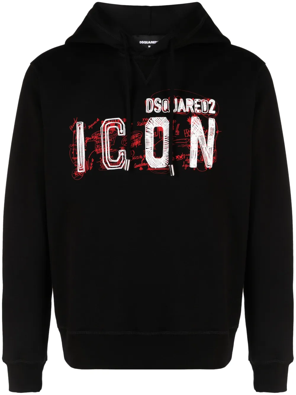 Shop Dsquared2 Icon Scribble-print Cotton Hoodie In Black