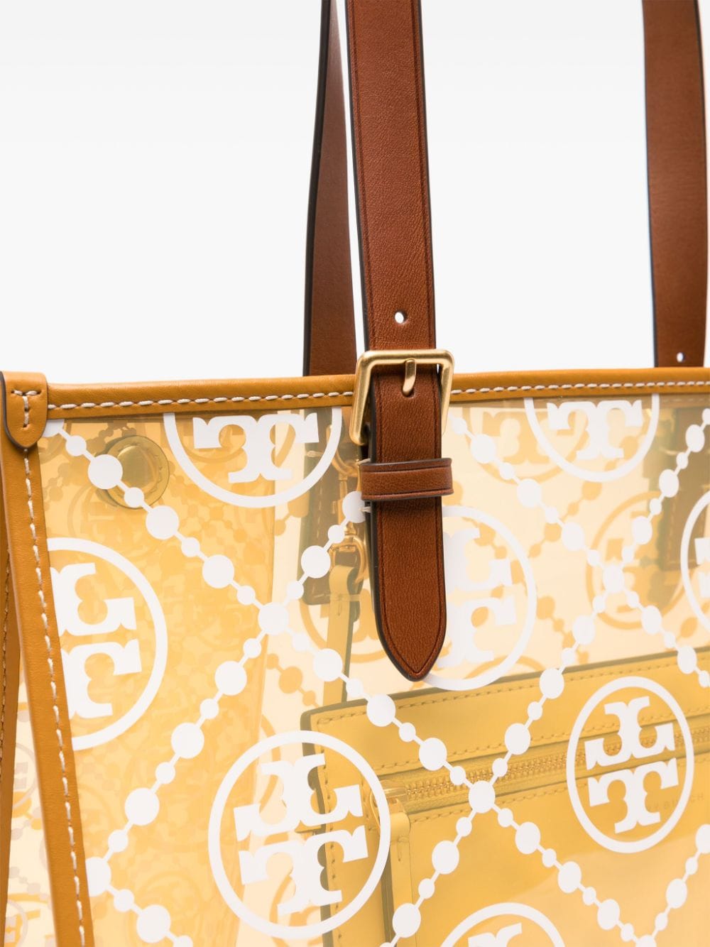 Shop Tory Burch Small Double T-monogram Transparent Tote Bag In Yellow