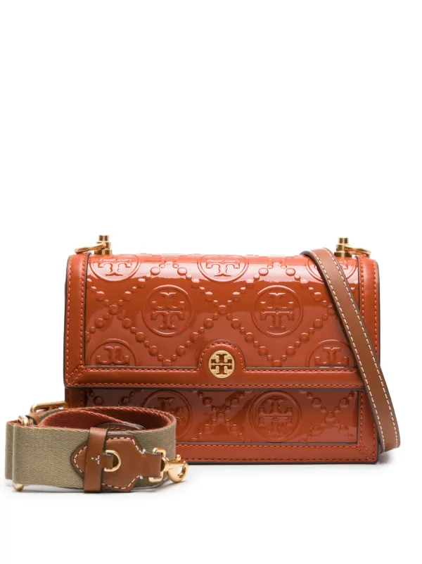 Tory Burch T Monogram patent leather crossbody bag women Calf Leather One Size Orange