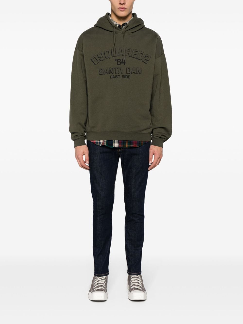 Shop Dsquared2 Logo-embossed Cotton Hoodie In Green