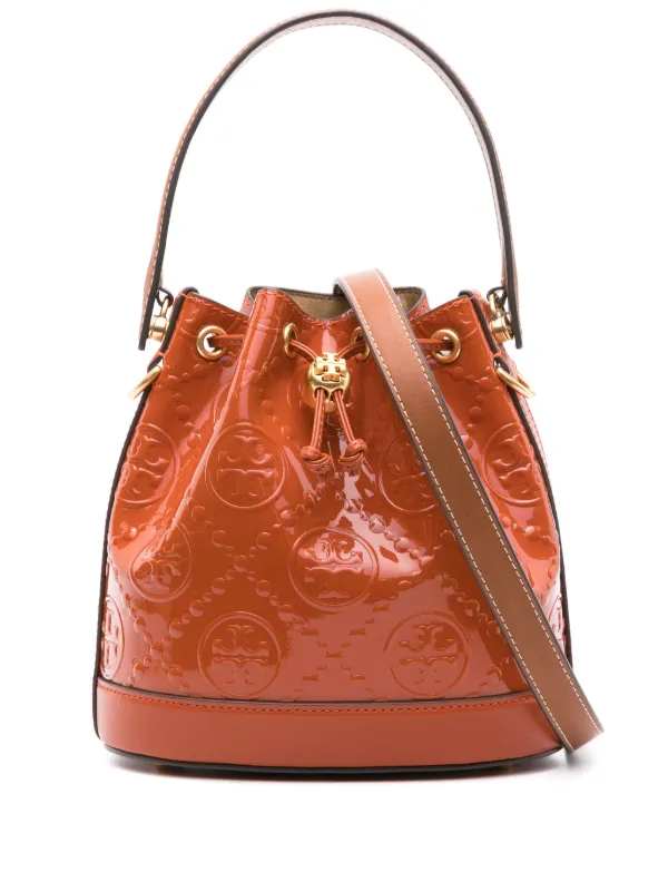 Tory Burch Double T embossed monogram Bucket Bag Farfetch