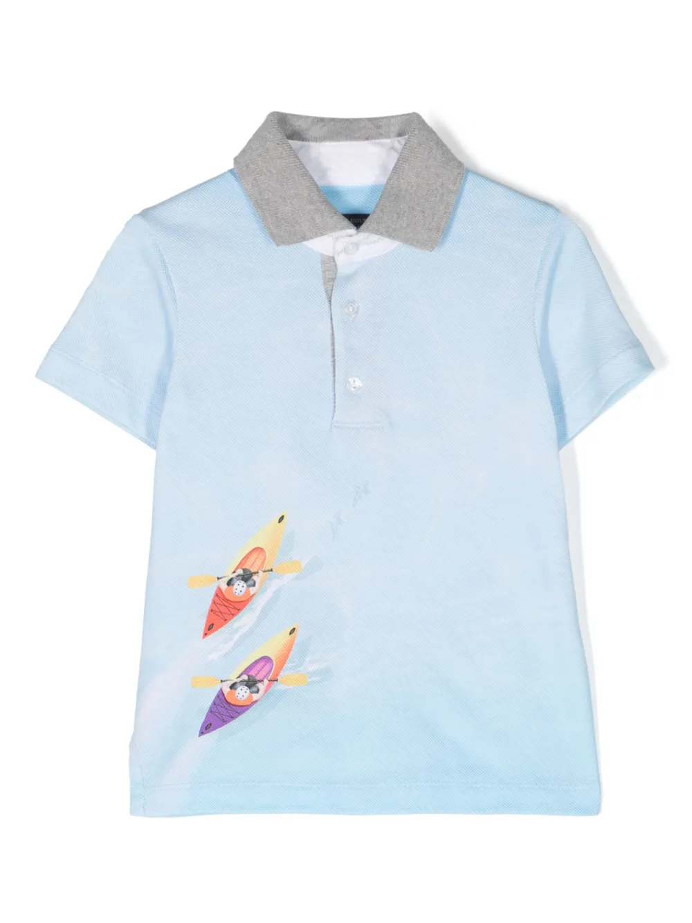 Lapin House Kids' Graphic-print Cotton Polo Shirt In Blue