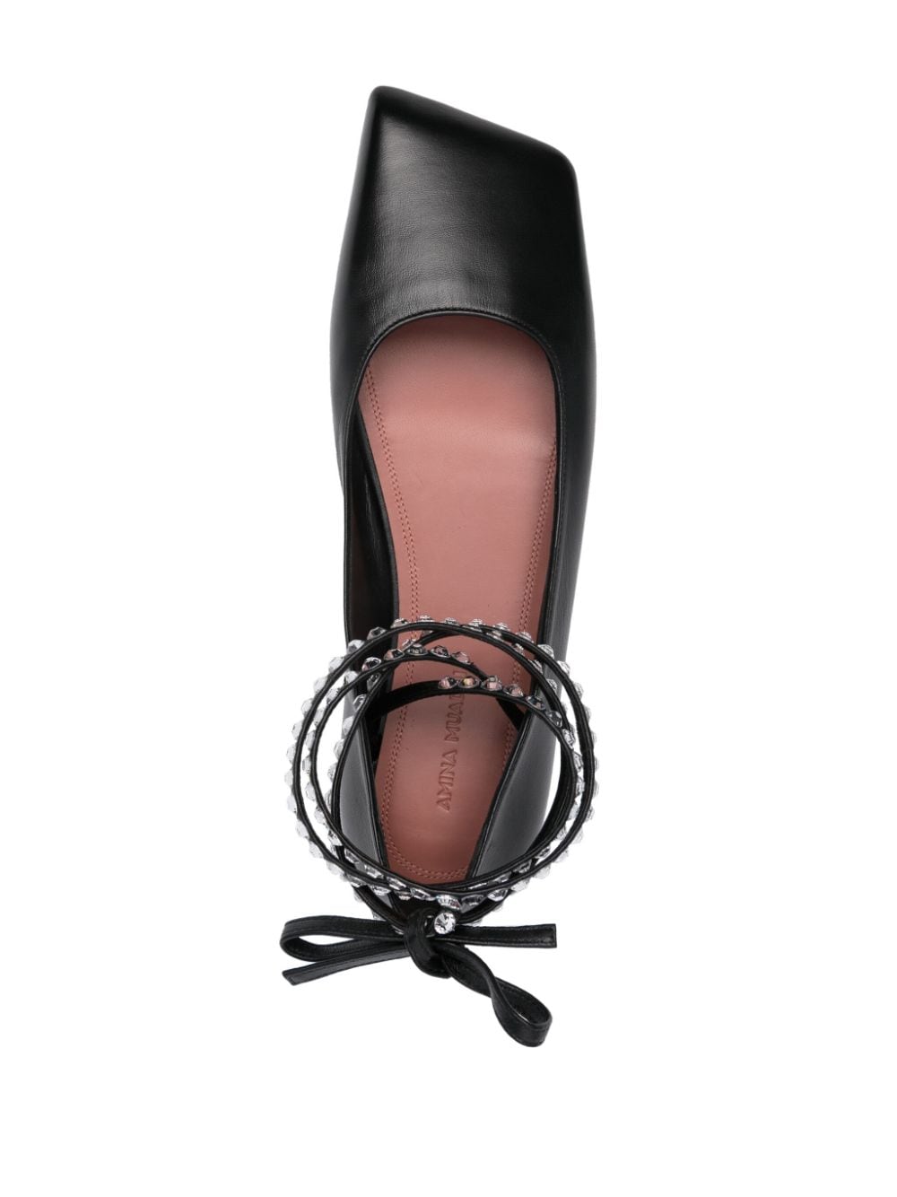 Shop Amina Muaddi Ane Leather Ballerina Shoes In Black
