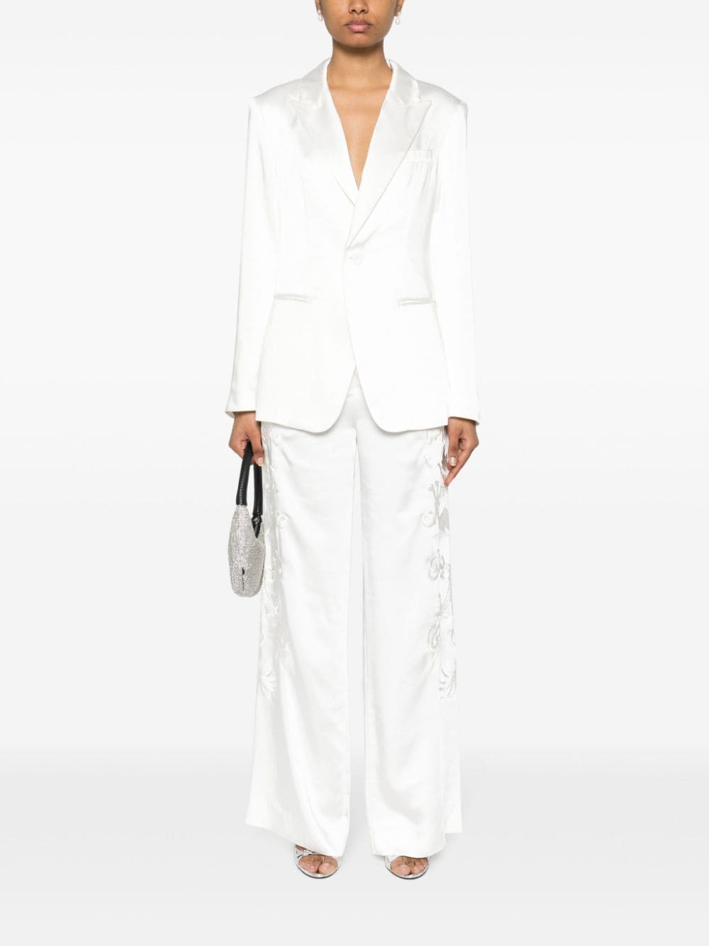 Shop P.a.r.o.s.h Dragon-embroidered Straight Trousers In White