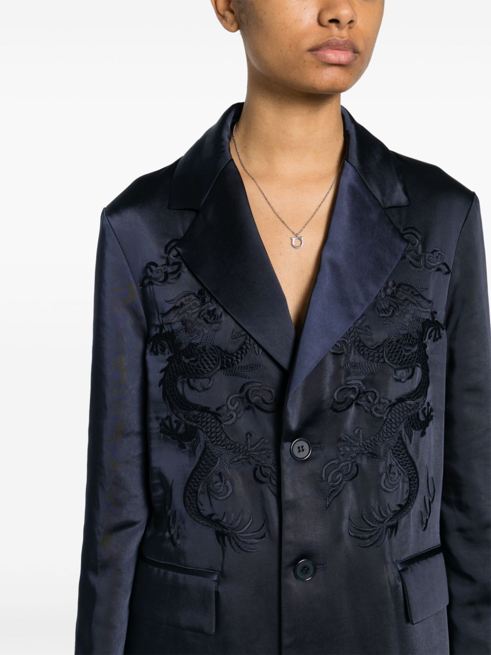 Shop P.a.r.o.s.h Single-breasted Dragon Coat In Blue