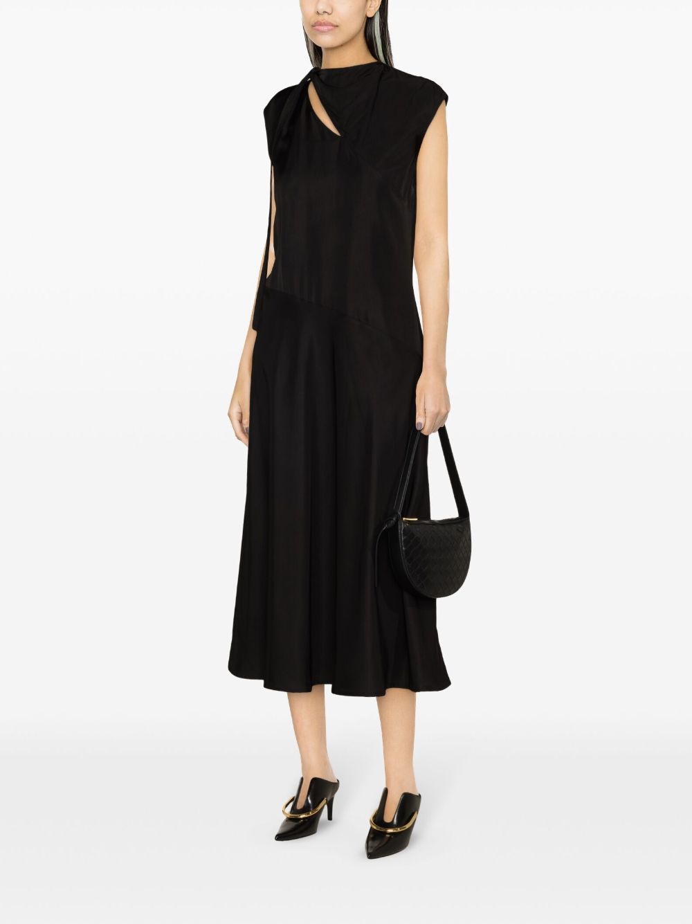 Shop Jil Sander Sleeveless Panelled Satin Dress In Black