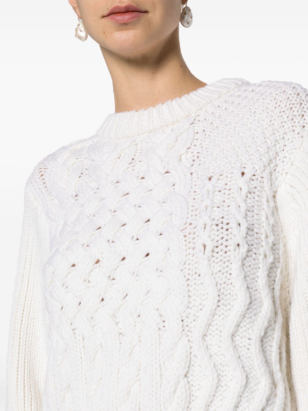 Shop Cecilie Bahnsen Cable-knit Cropped Wool Jumper In White