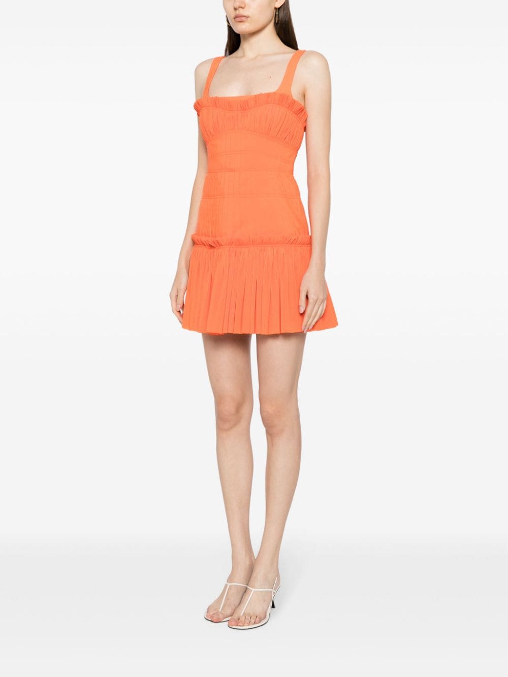 Shop Acler Dartnell Pleated Minidress In Orange