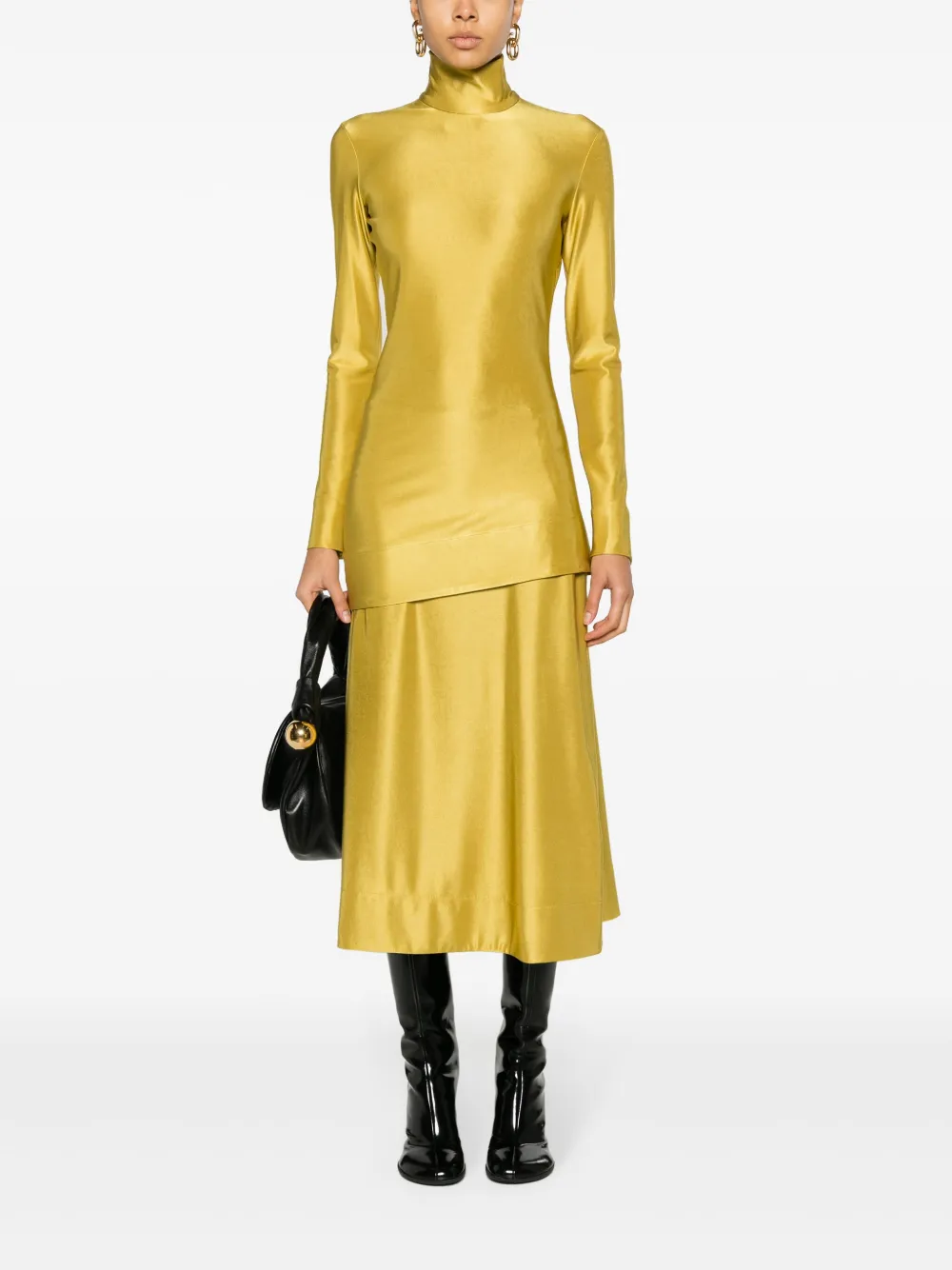Jil Sander mock-neck long-sleeve satin blouse - Geel