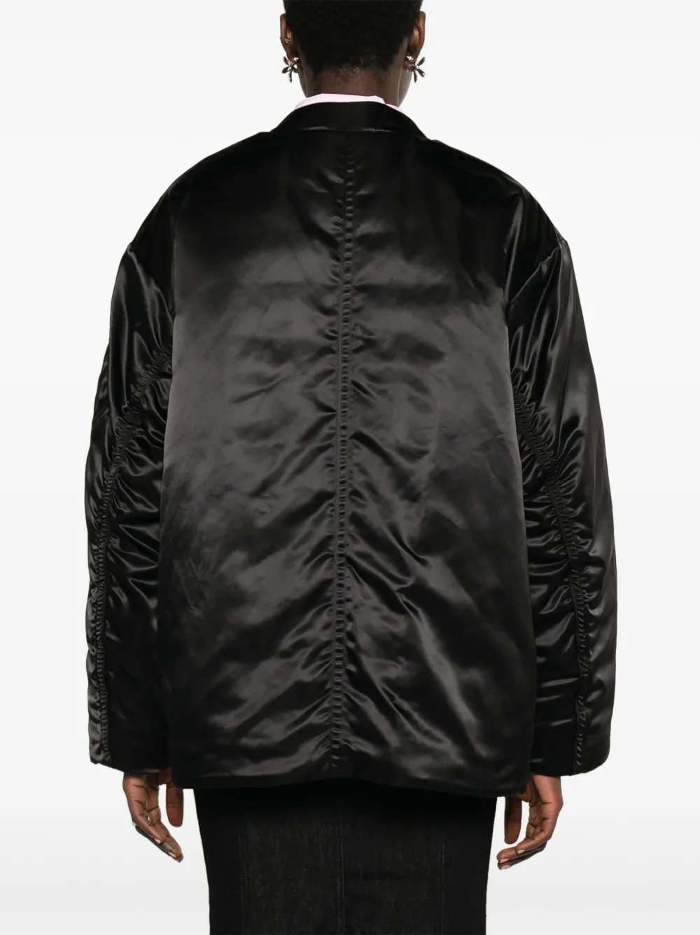 Shop Stand Studio Prim Satin Bomber Jacket In Black