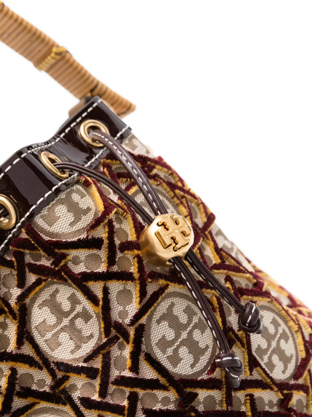 Shop Tory Burch Double T-monogram Fil Coupé Bucket Bag In Brown