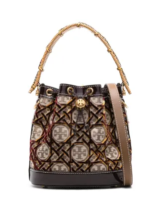 Tory Burch Double T monogram Fil Coupe Bucket Bag Brown FARFETCH IE