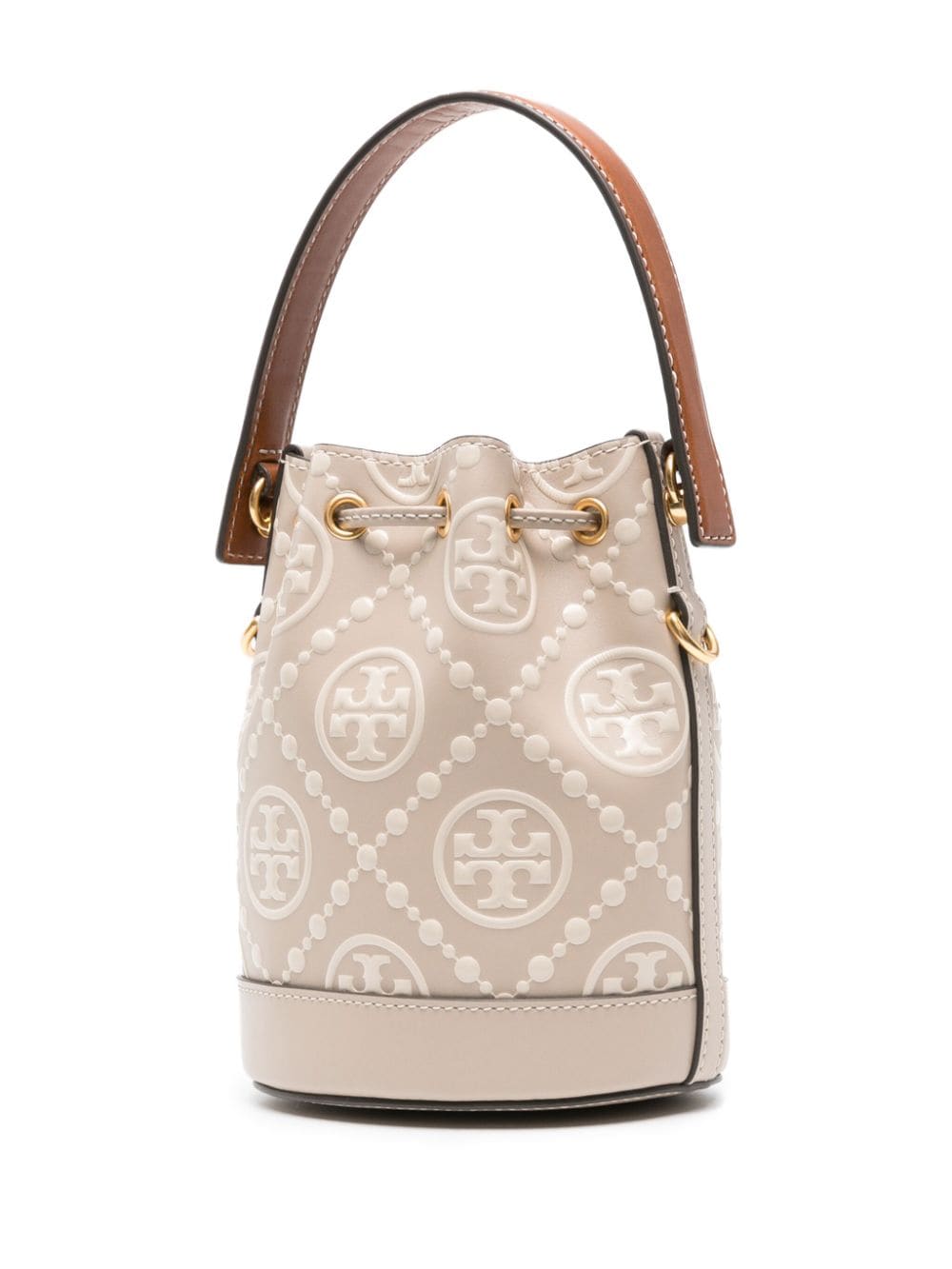 Shop Tory Burch Mini T Monogram-embossed Bucket Bag In Nude