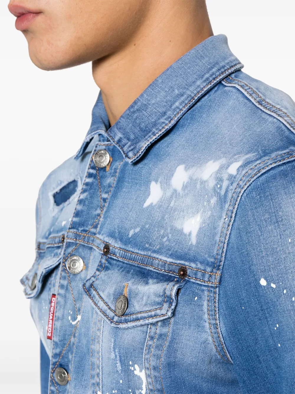 Shop Dsquared2 Dan Distressed Denim Jacket In Blue