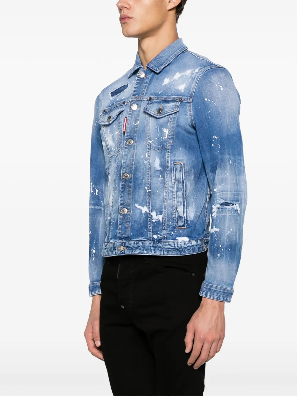 Shop Dsquared2 Dan Distressed Denim Jacket In Blue