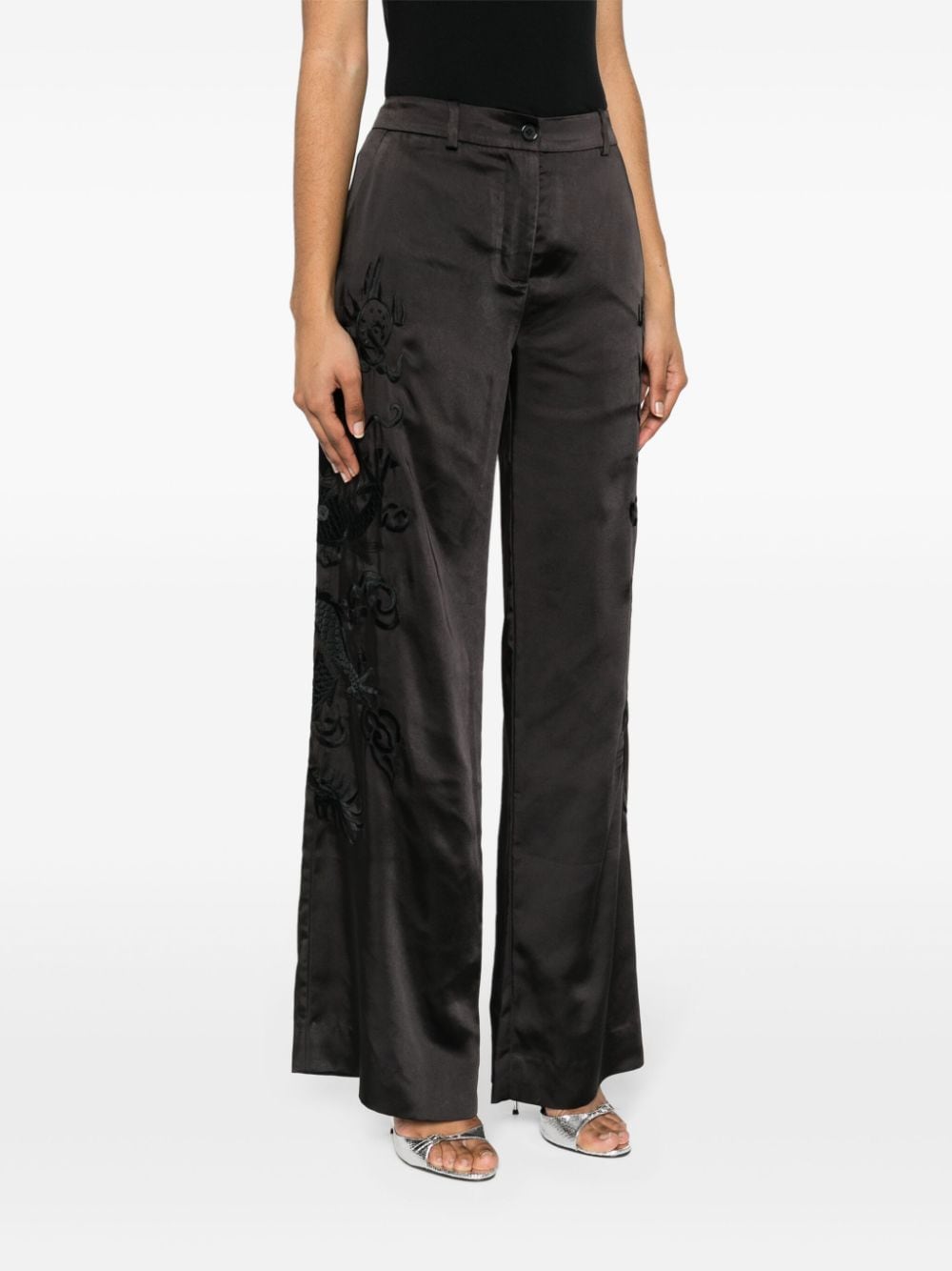 Shop P.a.r.o.s.h Dragon-embroidered Straight Trousers In Black