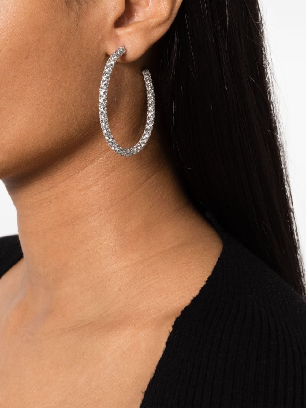 Shop Amina Muaddi Cameron Crystal-embellished Earrings In Silver