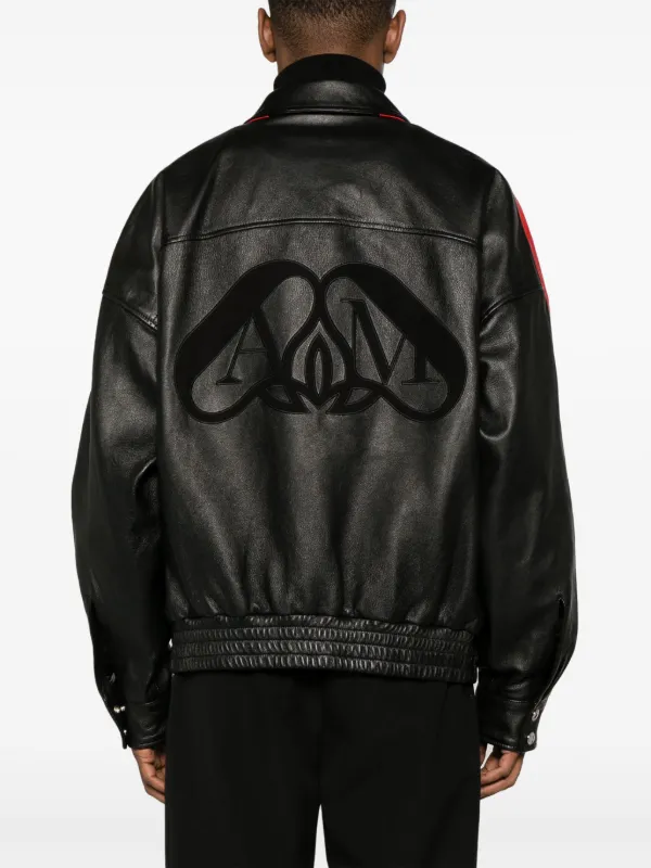 Alexander McQueen Striped Leather Biker Jacket | Black