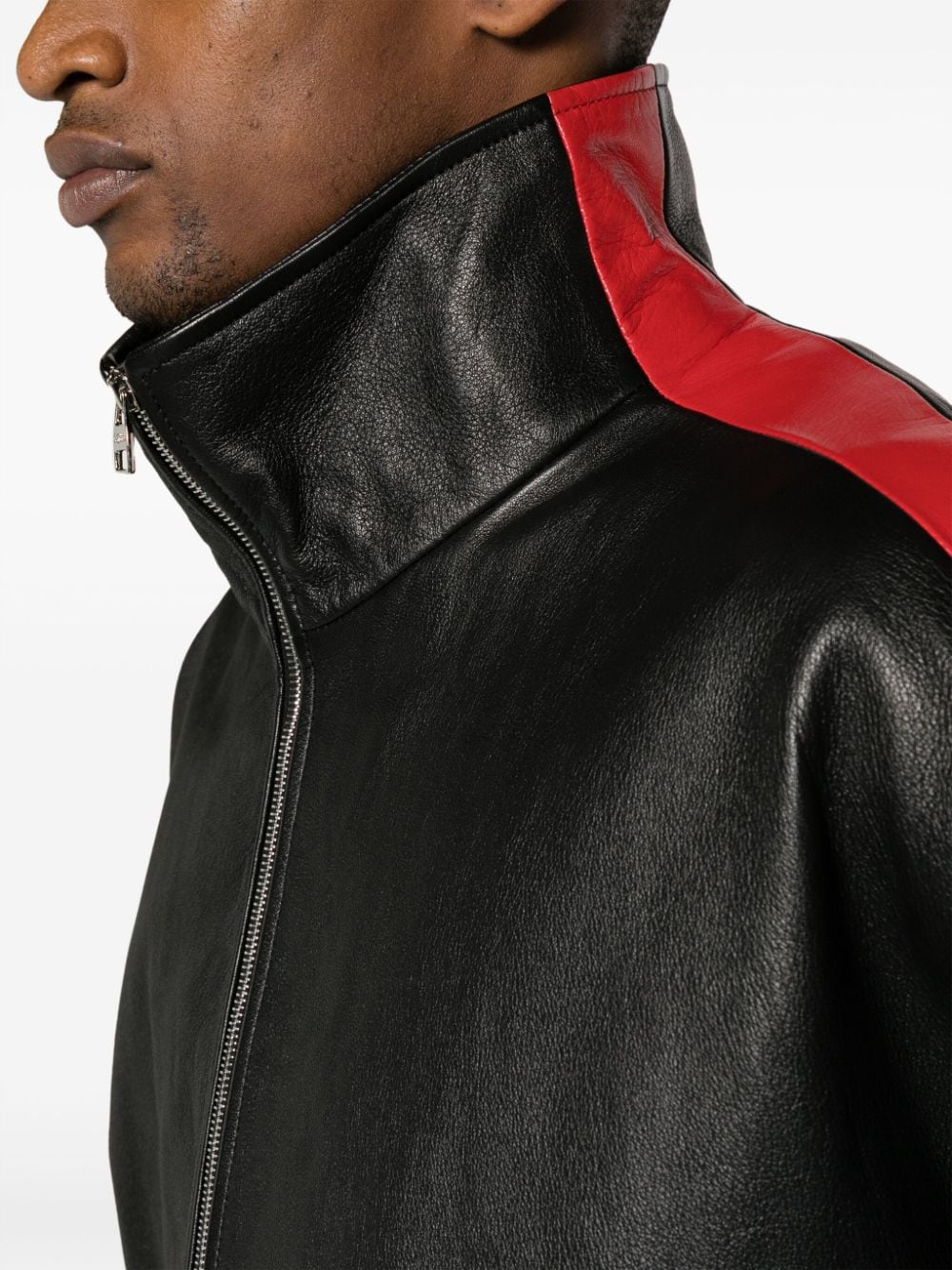 Shop Alexander Mcqueen Striped Leather Biker Jacket In Black