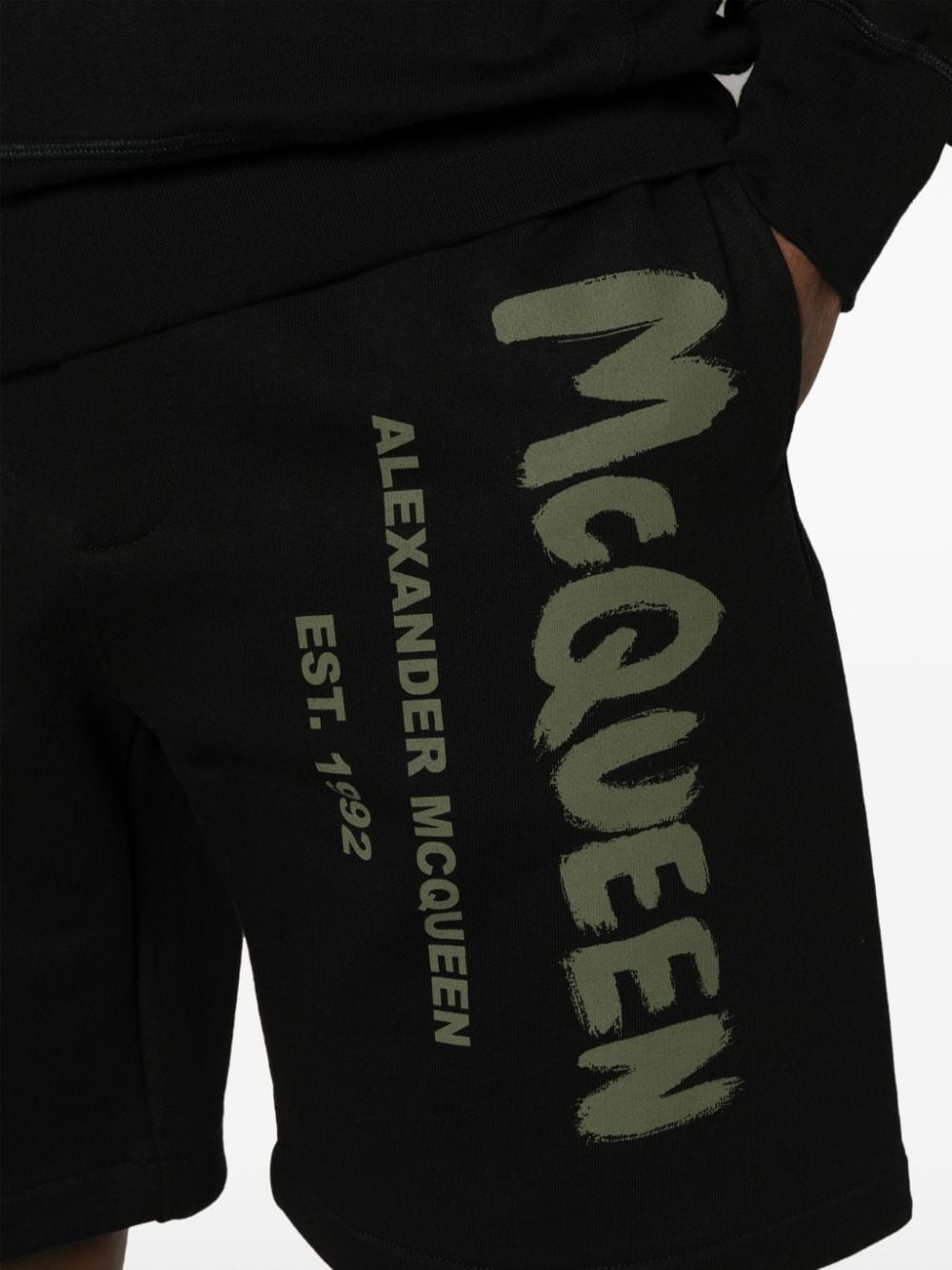 Shop Alexander Mcqueen Logo-print Cotton Shorts In Black