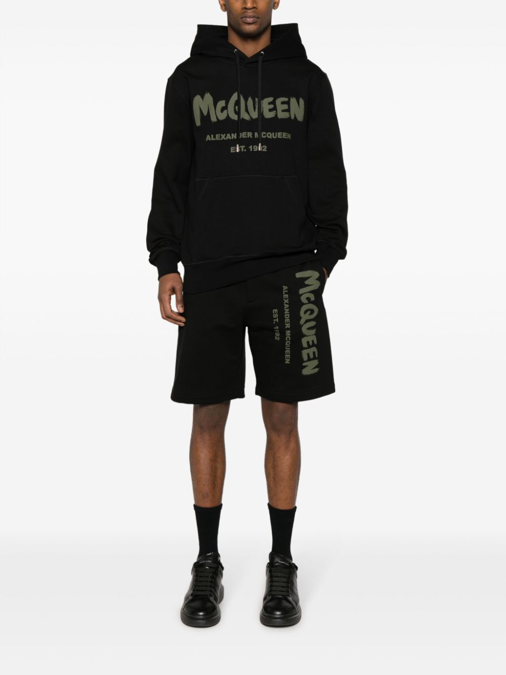 Shop Alexander Mcqueen Logo-print Cotton Shorts In Black