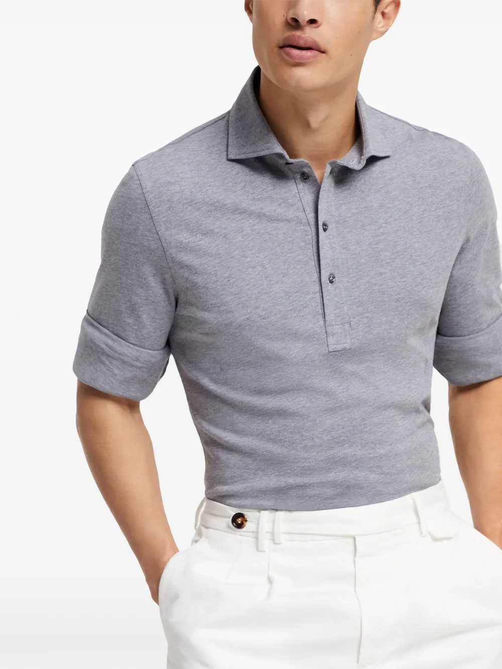 Brunello Cucinelli Katoenen poloshirt met mélange-effect Grijs