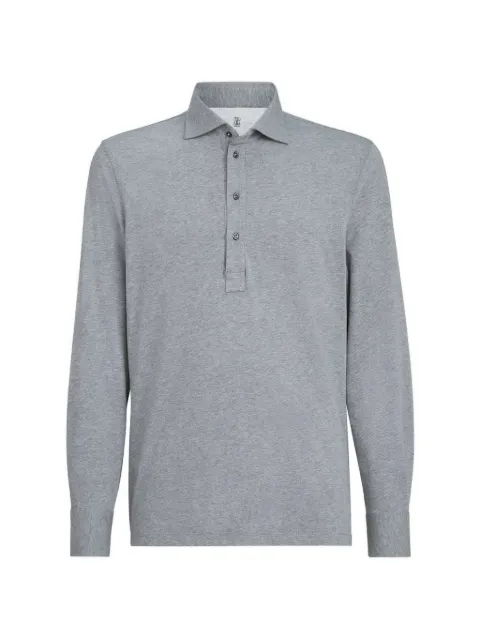 Brunello Cucinelli cotton jersey long sleeve polo with shirt-style collar