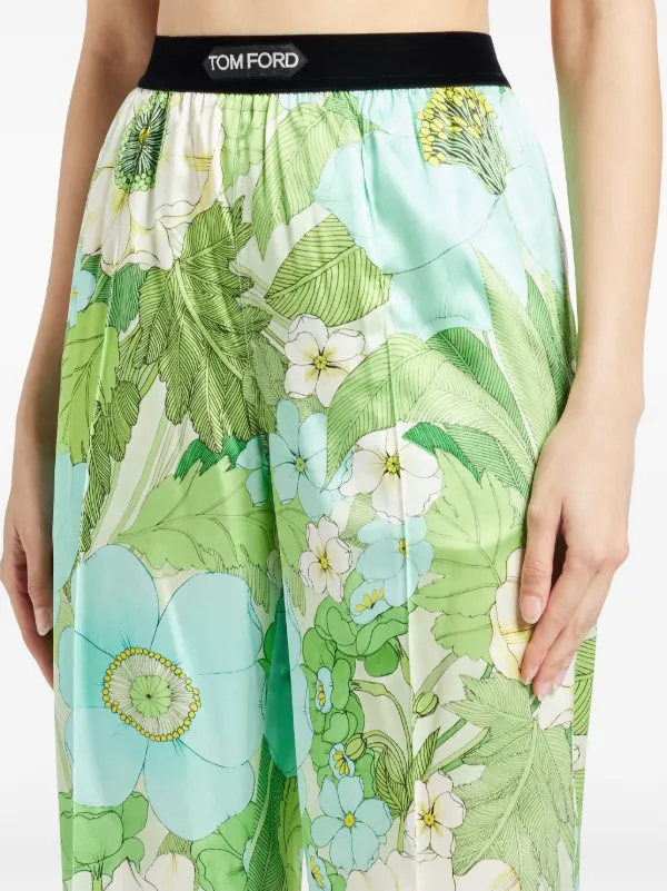TOM FORD logo-waistband floral-print Trousers | Green