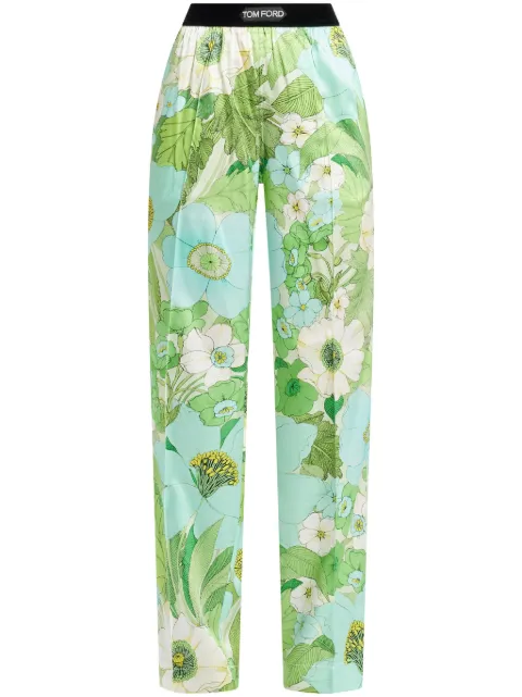 TOM FORD logo-waistband floral-print trousers