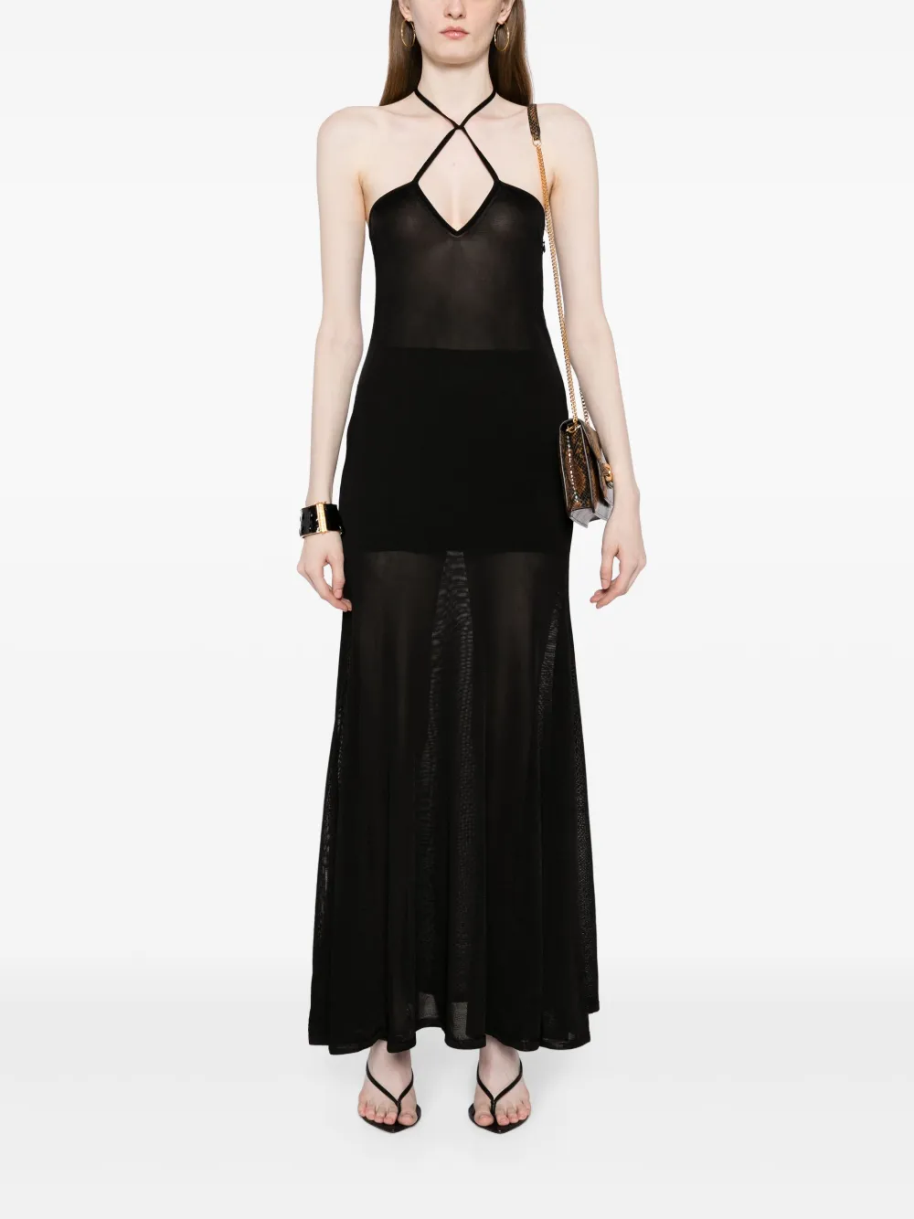 TOM FORD Flared maxi-jurk met halternek Zwart