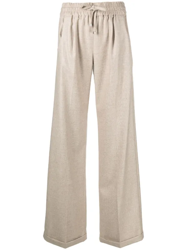 Kiton Wide-leg Cashmere Trousers in Brown